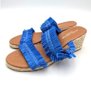 Andre Assous Nori Espadrille Wedge Sandal Women's French Blue Size US9.5 EU40